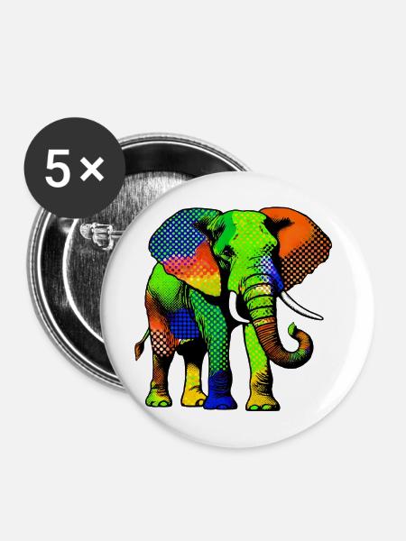 Elefant - Buttons mittel 32 mm (5er Pack) - Weiß