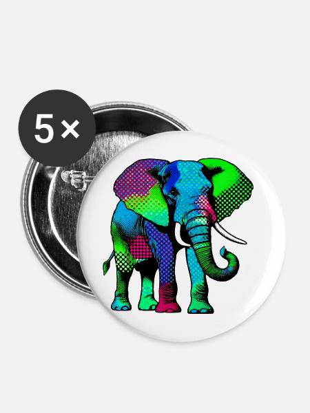 Elefant - Buttons mittel 32 mm (5er Pack) - Weiß