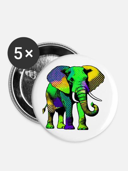 Elefant - Buttons mittel 32 mm (5er Pack) - Weiß