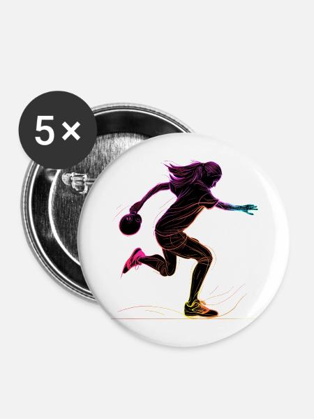 Bowling Frau Retrowave - Buttons mittel 32 mm (5er Pack) - Weiß