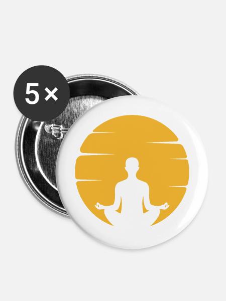 Meditative Silhouette mit Sonnenkreise - Buttons mittel 32 mm (5er Pack) - Weiß