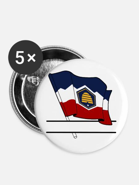 Flagge Utah Textbanner - Buttons mittel 32 mm (5er Pack) - Weiß