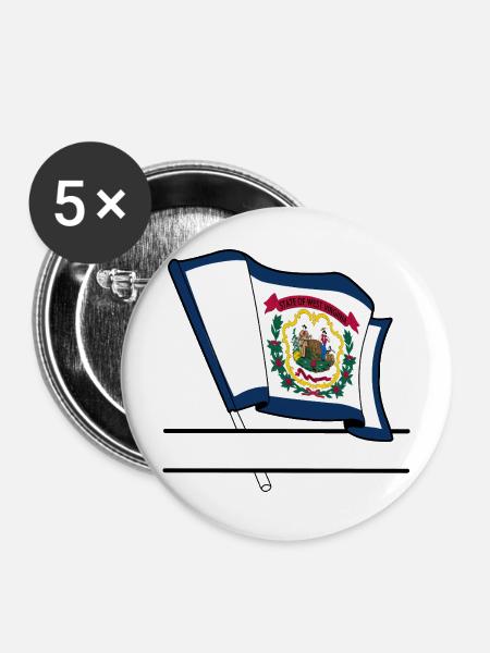 Flagge West Virginia Textbanner - Buttons mittel 32 mm (5er Pack) - Weiß