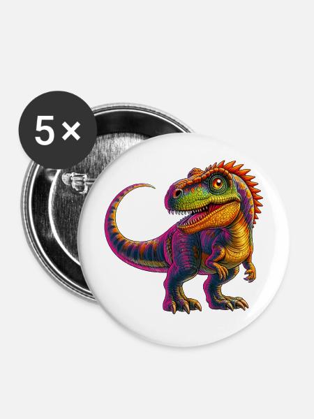 Dinosaurier - Buttons mittel 32 mm (5er Pack) - Weiß