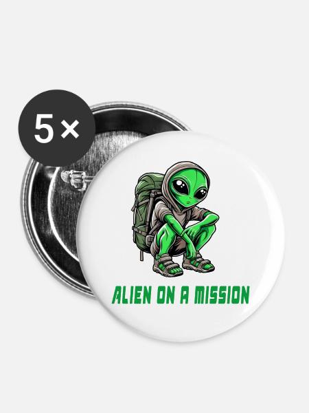 Alien auf Mission - Buttons mittel 32 mm (5er Pack) - Weiß