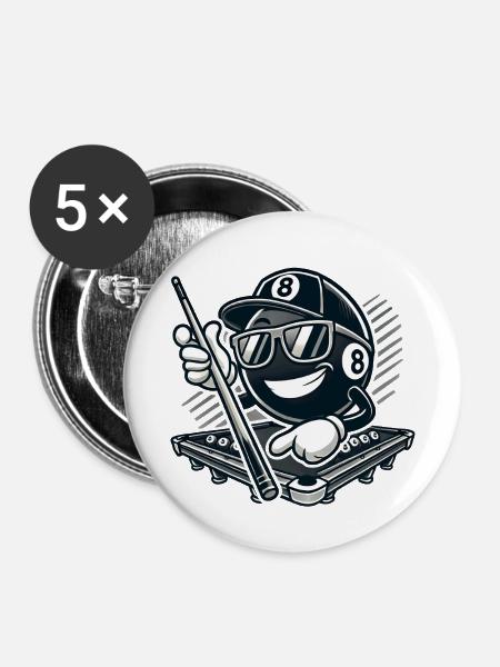 Stylischer 8-Ball Billard - Buttons mittel 32 mm (5er Pack) - Weiß