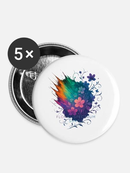Farbspektrum-Blüte - Buttons mittel 32 mm (5er Pack) - Weiß
