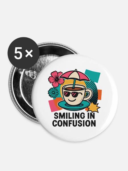Kaffee? Sonne? Hä? - Buttons mittel 32 mm (5er Pack) - Weiß