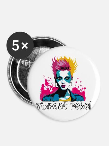 Vibrant Rebel - Explosives Pop-Art-Porträt - Buttons mittel 32 mm (5er Pack) - Weiß