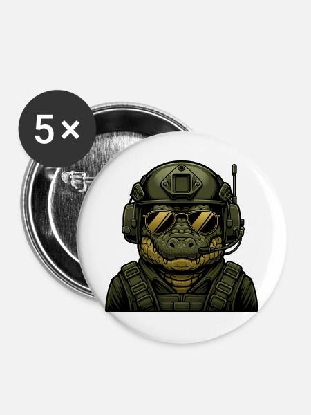 Krokodil Militär Design - Buttons mittel 32 mm (5er Pack) - Weiß