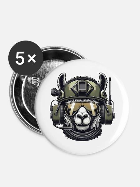 Lama Militär Design - Buttons mittel 32 mm (5er Pack) - Weiß