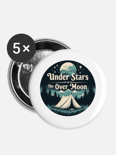 Campingszene unter Sternen - Mond - Buttons mittel 32 mm (5er Pack) - Weiß