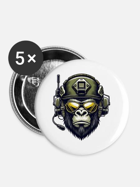 Gorilla Militär Design - Buttons mittel 32 mm (5er Pack) - Weiß