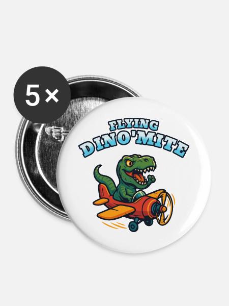Fliegendes Dino'Mite-Flugzeug - Buttons mittel 32 mm (5er Pack) - Weiß