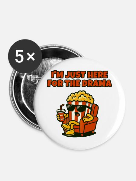 Popcorn-Diva-Drama - Buttons mittel 32 mm (5er Pack) - Weiß