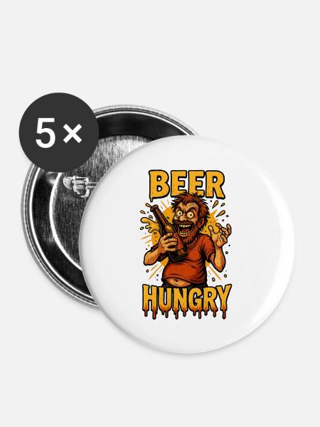 Bier Hunger Design - Buttons mittel 32 mm (5er Pack) - Weiß