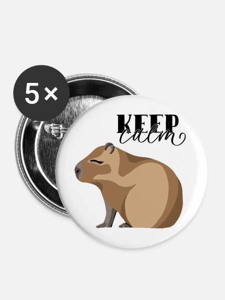 Keep Calm Capybara - Buttons mittel 32 mm (5er Pack) - Weiß