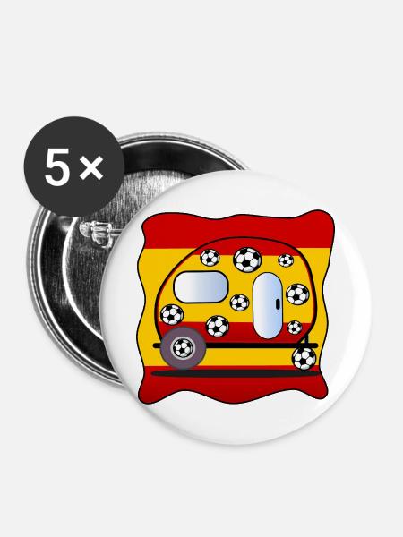 Fußball Camping Spanien - Buttons mittel 32 mm (5er Pack) - Weiß