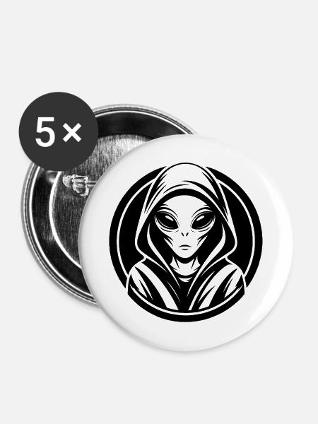 Außerirdischer - Buttons mittel 32 mm (5er Pack) - Weiß