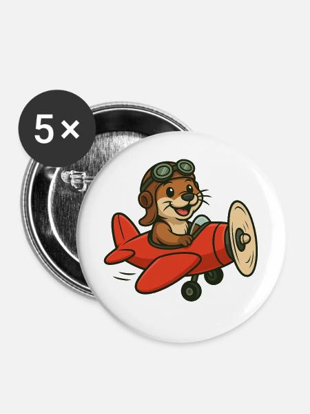 Abenteuerlicher Otter im Flugzeug - Buttons mittel 32 mm (5er Pack) - Weiß