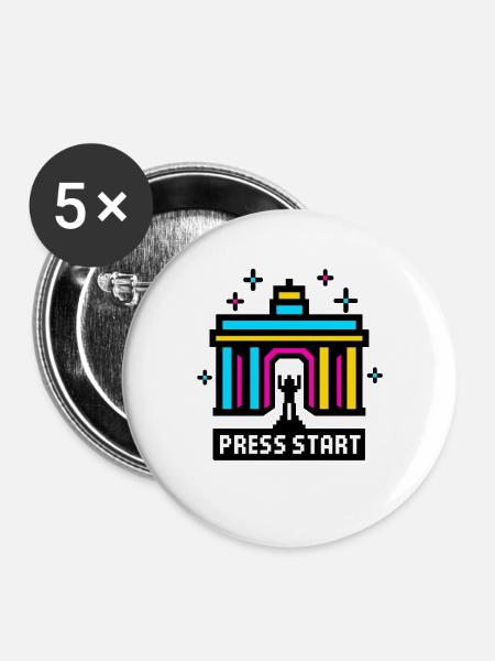 Press Start Berlin - Buttons mittel 32 mm (5er Pack) - Weiß