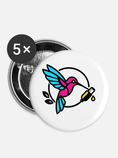 Neon Hummingbird - Buttons mittel 32 mm (5er Pack) - Weiß