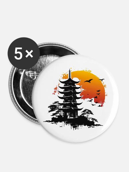 Pagode orange japan - Buttons mittel 32 mm (5er Pack) - Weiß
