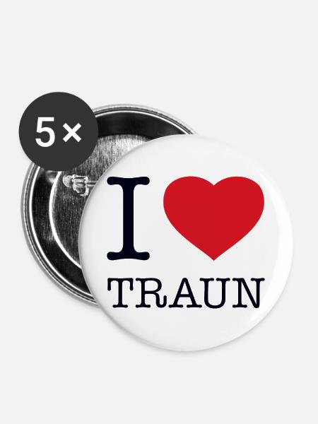 I Love Traun - Buttons mittel 32 mm (5er Pack) - Weiß