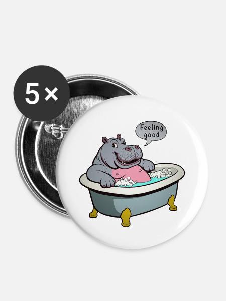 Nilpferd in der Badewanne - Buttons mittel 32 mm (5er Pack) - Weiß