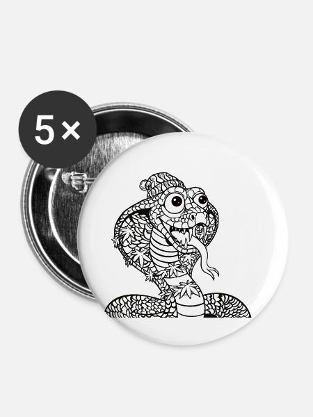 Coole Cobra mit Mütze - Buttons mittel 32 mm (5er Pack) - Weiß