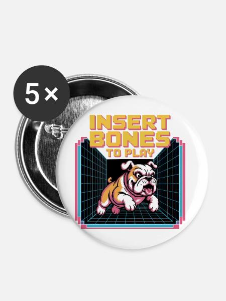 Retro Bulldog Gamer Insert Bones - Buttons mittel 32 mm (5er Pack) - Weiß