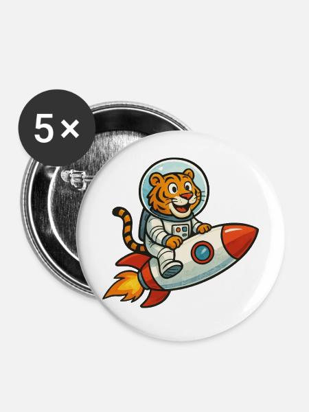 Abenteuer Tiger im Raumfahrt-Design - Buttons mittel 32 mm (5er Pack) - Weiß