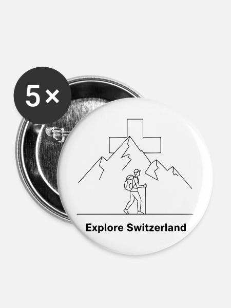 Explore Switzerland Wander Motiv - Buttons mittel 32 mm (5er Pack) - Weiß