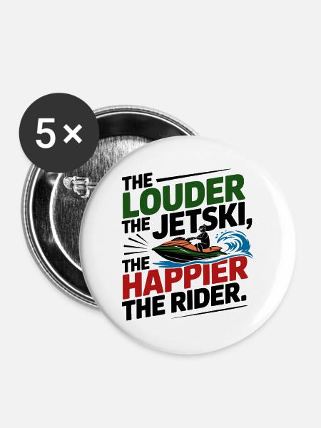 Lustiges lautes Jetski-Glück - Buttons mittel 32 mm (5er Pack) - Weiß