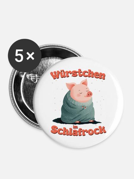Würstchen im Schlafrock - Buttons mittel 32 mm (5er Pack) - Weiß