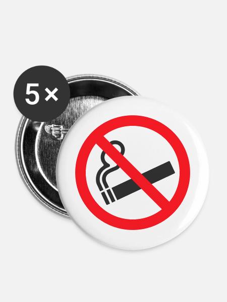 Rauchverbotsschild - Buttons mittel 32 mm (5er Pack) - Weiß