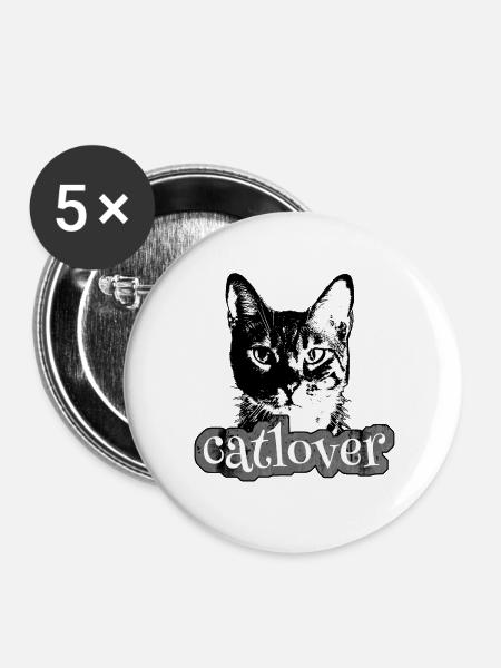 Katzenliebhaber Kontrast - Buttons mittel 32 mm (5er Pack) - Weiß