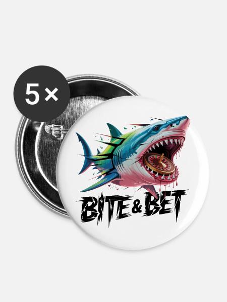 Hai-Roulette-Biss - Buttons mittel 32 mm (5er Pack) - Weiß