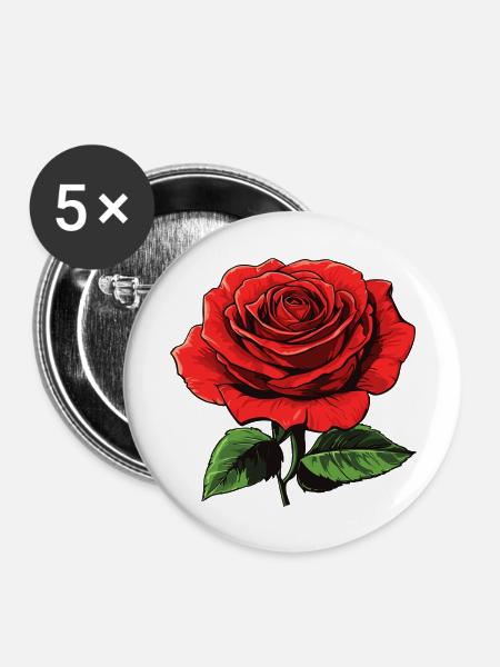 rote blume - rose - Buttons mittel 32 mm (5er Pack) - Weiß