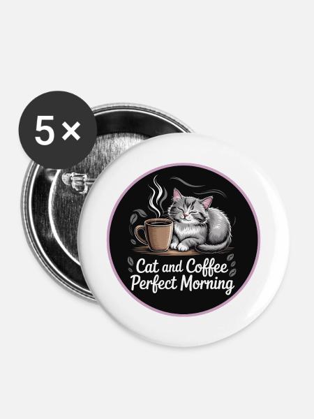 Katzenkaffee Morgenzauber - Buttons mittel 32 mm (5er Pack) - Weiß