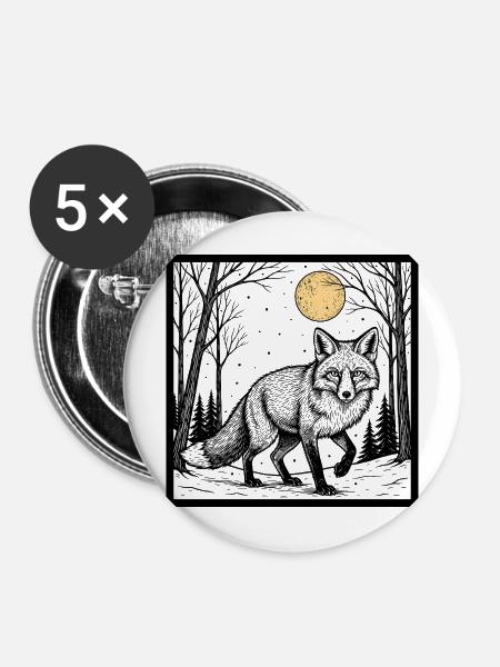 Fuchs im Winterwald - Buttons mittel 32 mm (5er Pack) - Weiß