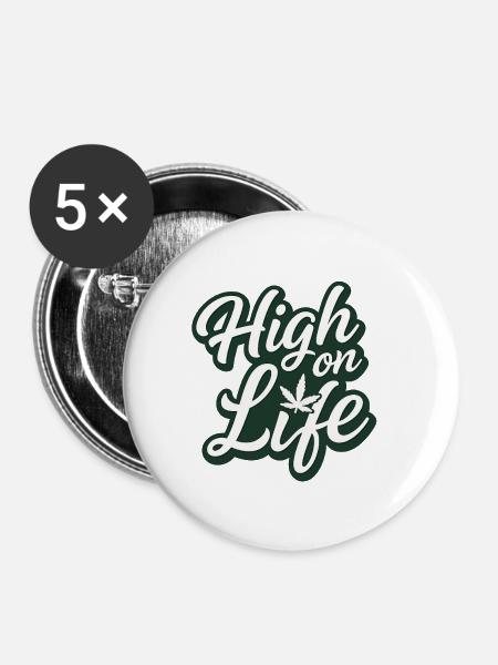 Cannabis, High, lustig  - Buttons mittel 32 mm (5er Pack) - Weiß
