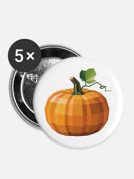 Kürbis - Cooles Low Poly Logo - Buttons mittel 32 mm (5er Pack) - Weiß