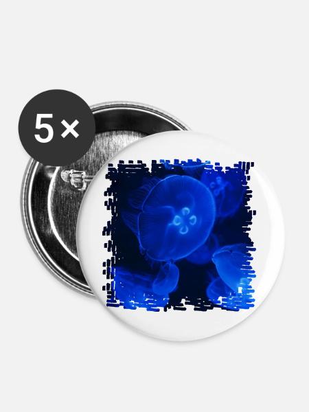 Neonquallen Unterwasserzauber - Buttons mittel 32 mm (5er Pack) - Weiß