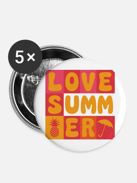Ich liebe den Sommer - Buttons mittel 32 mm (5er Pack) - Weiß