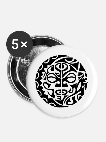 Polynesischer Schädel (Schwarz) - Buttons mittel 32 mm (5er Pack) - Weiß