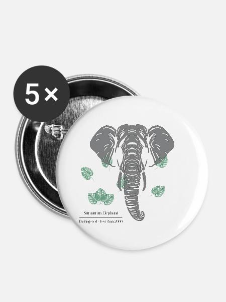 Sumatran_Elephant_-_grey - Buttons mittel 32 mm (5er Pack) - Weiß