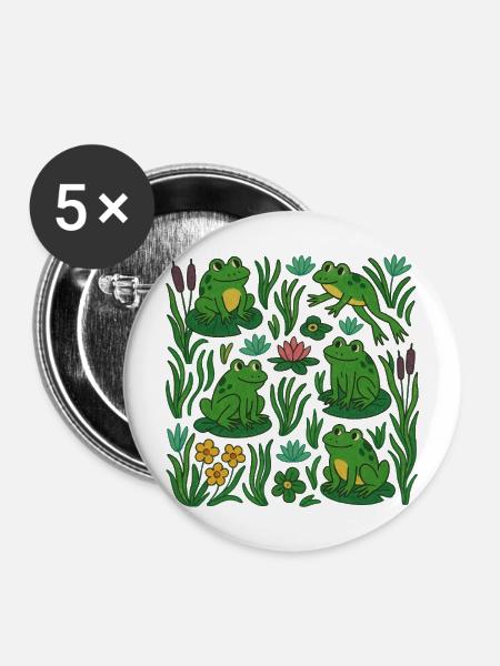 Grüne Froschteich-Szene - Buttons mittel 32 mm (5er Pack) - Weiß