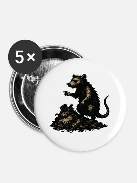 Ratte auf Geröll Gravur - Buttons mittel 32 mm (5er Pack) - Weiß