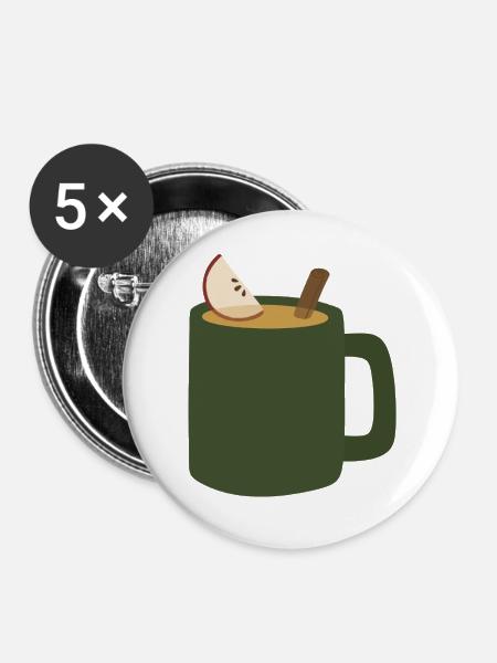 Glühapfel Apfelwein Becher - Buttons mittel 32 mm (5er Pack) - Weiß